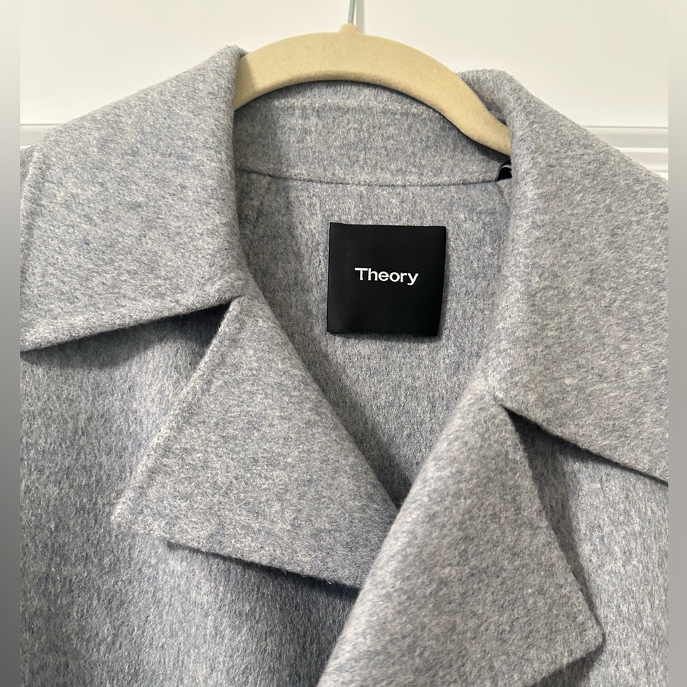 Theory Overlay Blue Grey Melange wool-cashmere coat